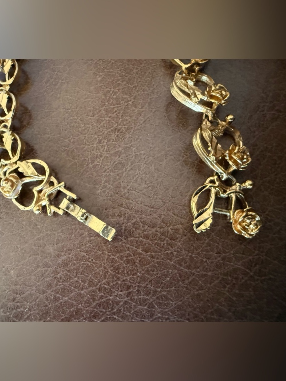 Gold Tone Rose & Heart Link Bracelet - Picture 4 of 5